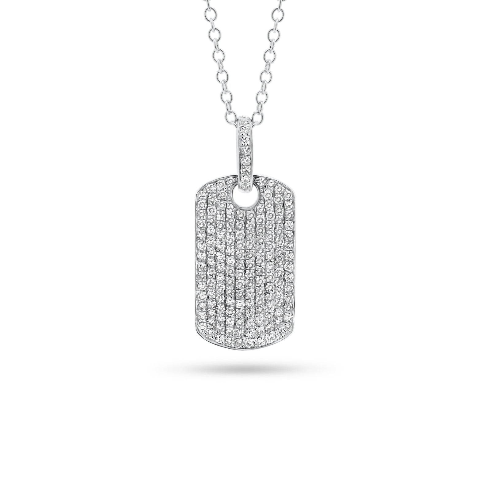 Pave Diamond Dog Tag Necklace with Diamond Bail  - 14K gold weighing 2.88 grams  - 168 round diamonds totaling 0.38 carats