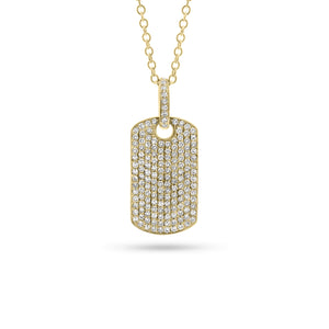 Pave Diamond Dog Tag Necklace with Diamond Bail  - 14K gold weighing 2.88 grams  - 168 round diamonds totaling 0.38 carats