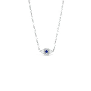Sapphire & Diamond Evil Eye Pendant  - 14K white gold weighing 1.65 grams  - 10 round diamonds totaling 0.02 carats  - 0.03 ct sapphire