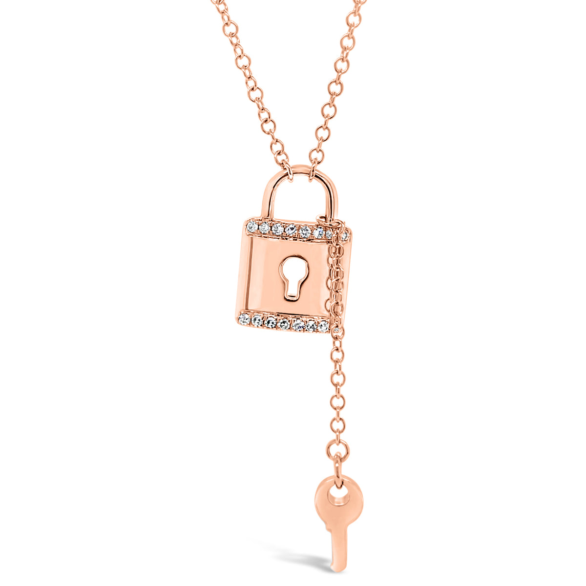 Diamond Lock & Key Pendant - 14K gold weighing 2.23 grams  - 23 round diamonds totaling 0.06 carats