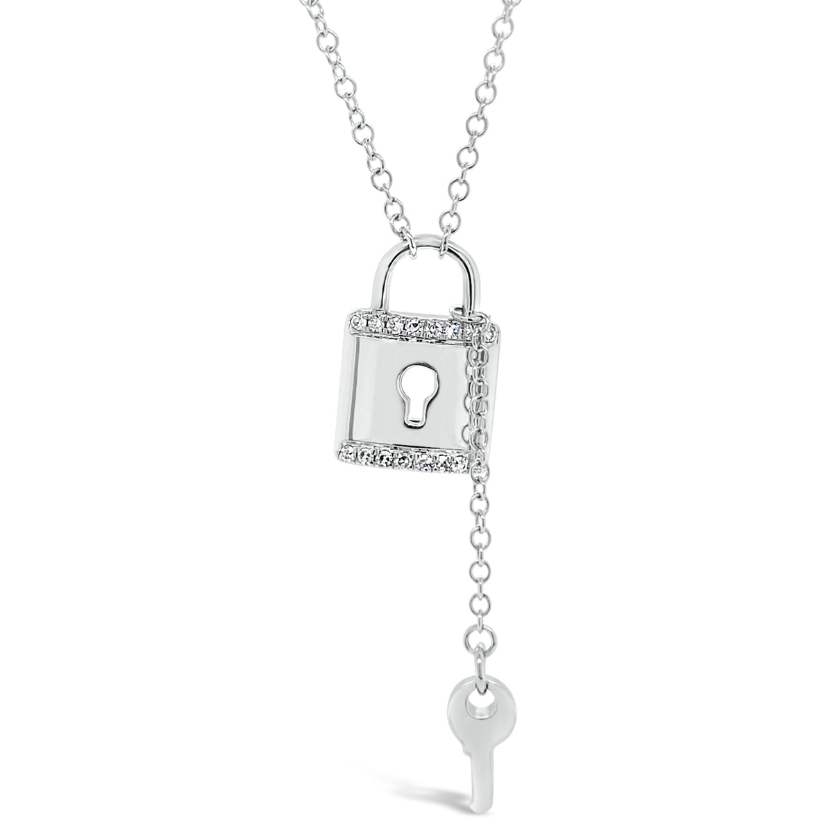 Diamond Lock & Key Pendant - 14K gold weighing 2.23 grams  - 23 round diamonds totaling 0.06 carats