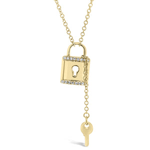 Diamond Lock & Key Pendant - 14K gold weighing 2.23 grams  - 23 round diamonds totaling 0.06 carats
