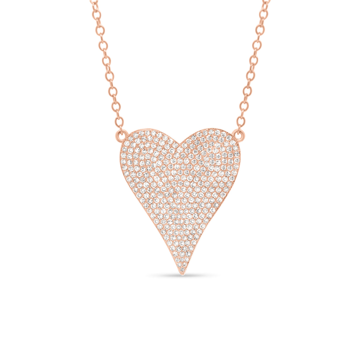 Diamond Elongated Heart Pendent  - 14K gold weighing 3.17 grams  - 282 round diamonds totaling 0.62 carats