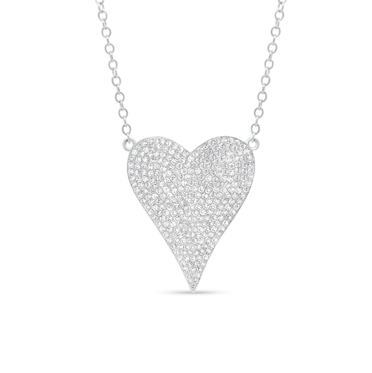 Diamond Elongated Heart Pendent  - 14K gold weighing 3.17 grams  - 282 round diamonds totaling 0.62 carats