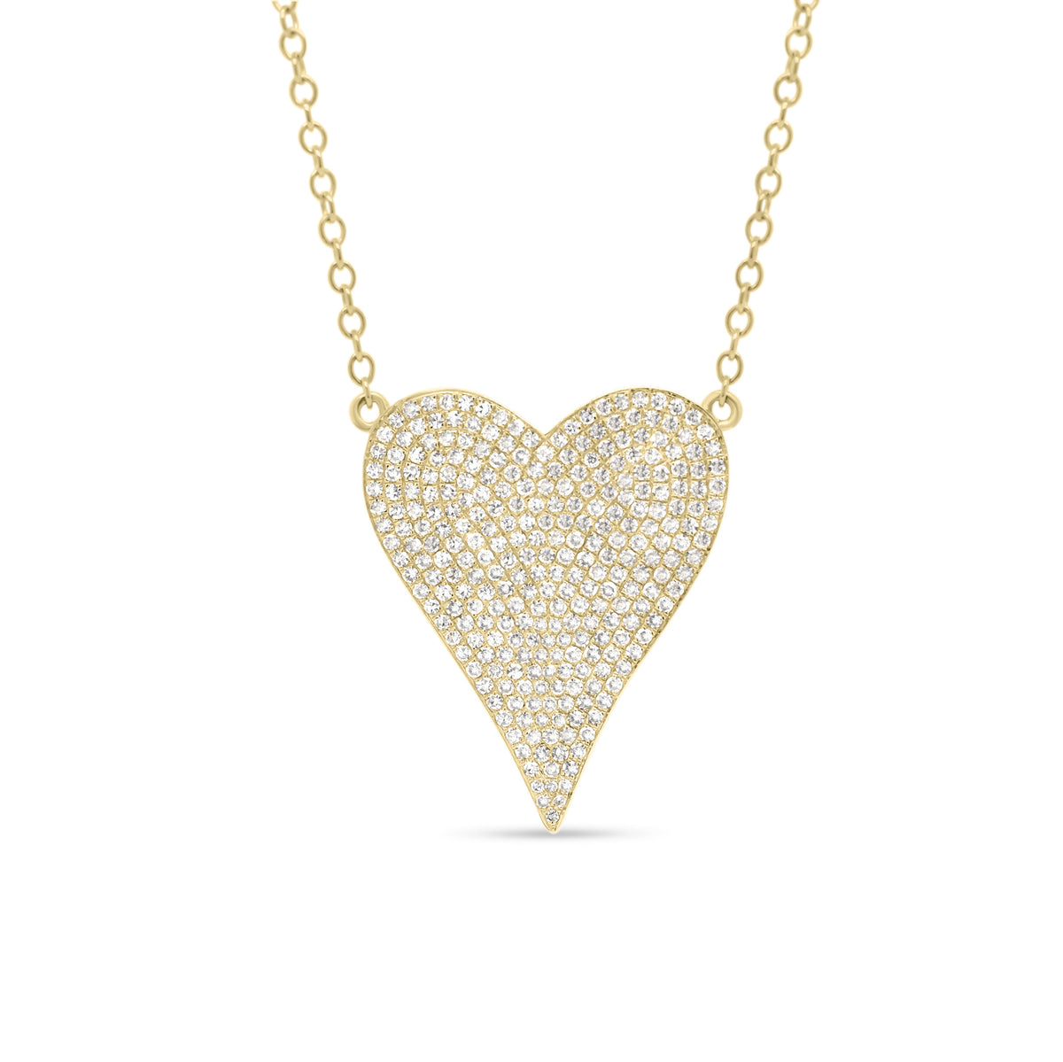 Diamond Elongated Heart Pendent  - 14K gold weighing 3.17 grams  - 282 round diamonds totaling 0.62 carats