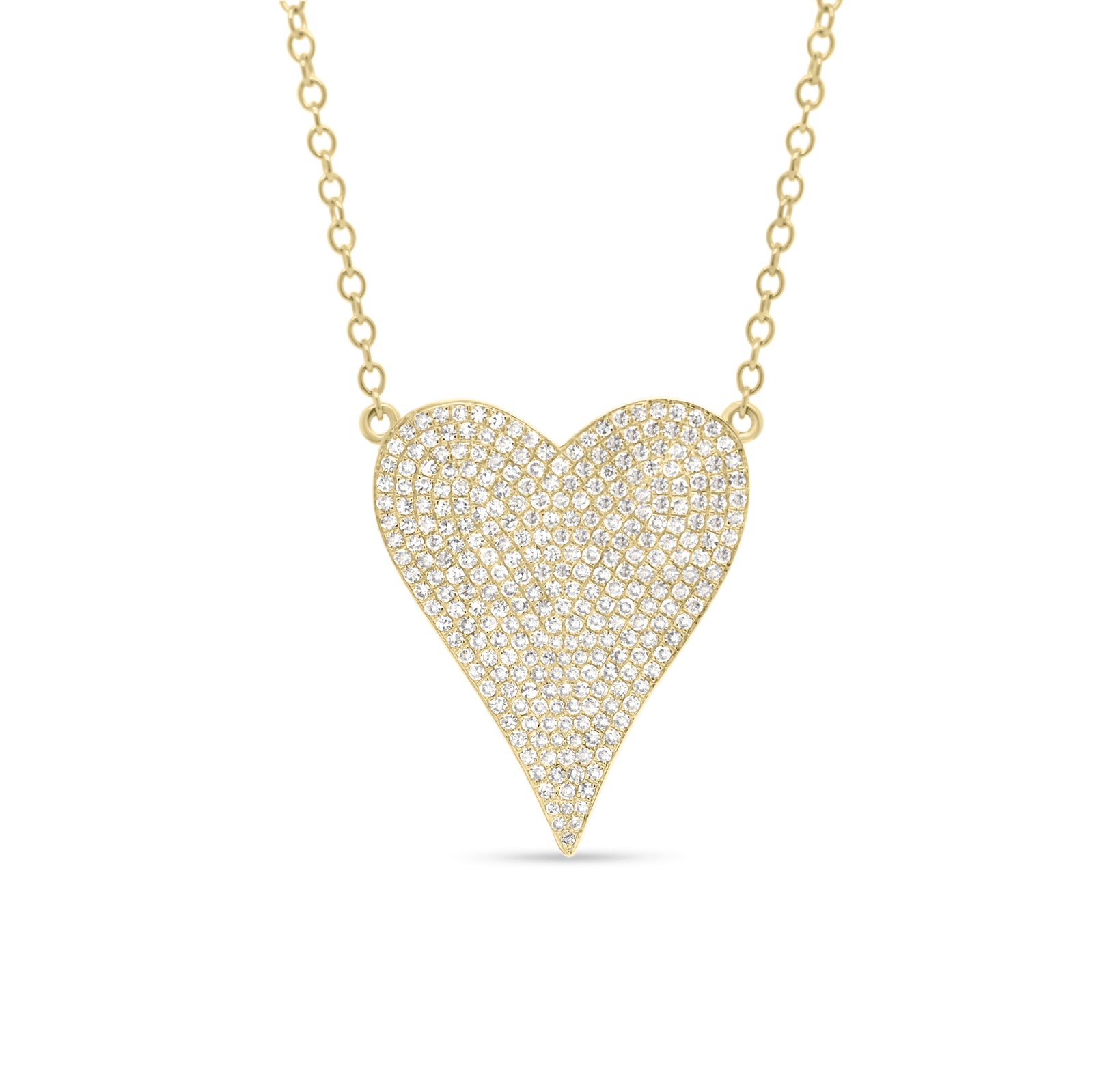 Diamond Elongated Heart Pendent  - 14K gold weighing 3.17 grams  - 282 round diamonds totaling 0.62 carats