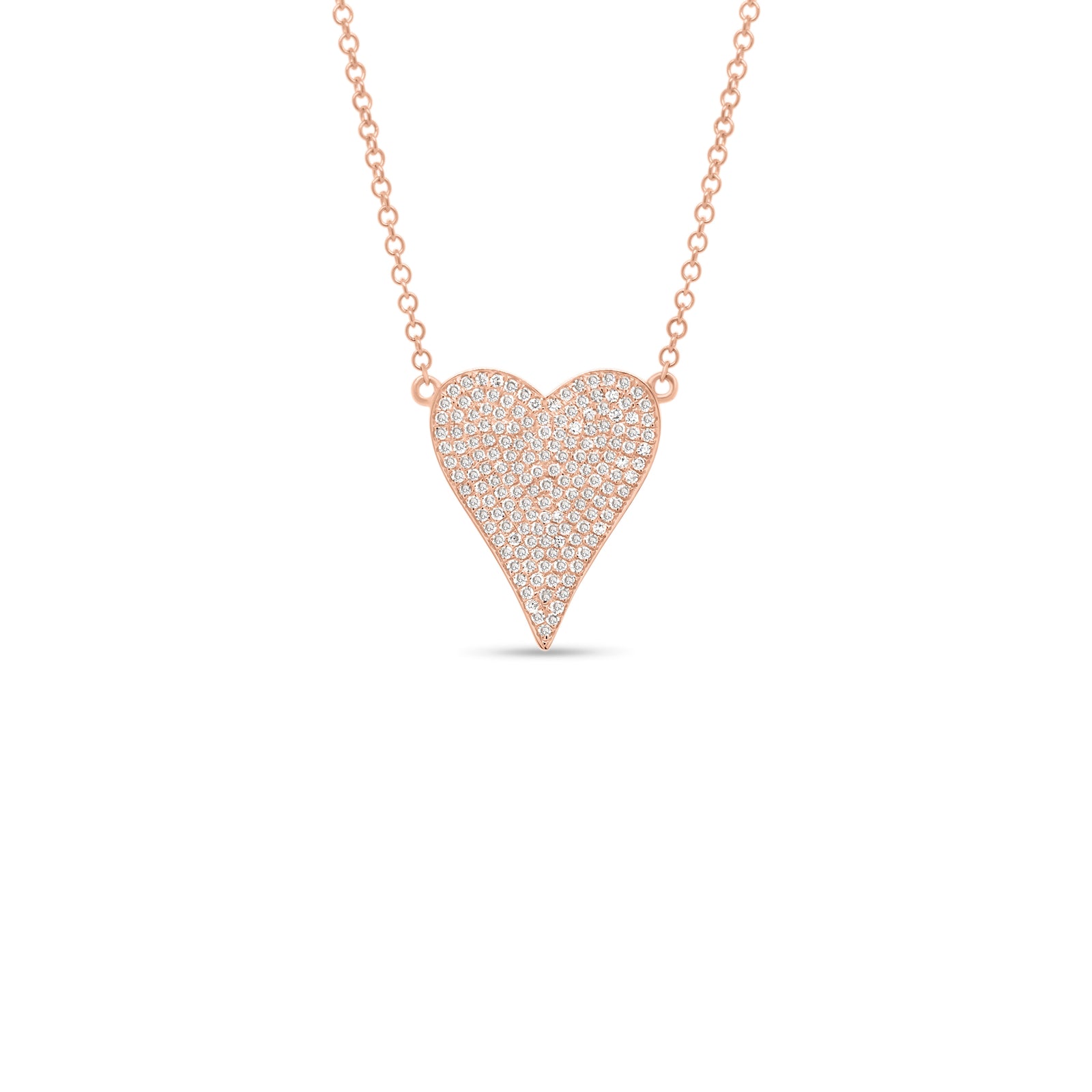 Diamond Small Elongated Heart Pendant  - 14K gold weighing 2.64 grams  - 166 round diamonds totaling 0.32 carats