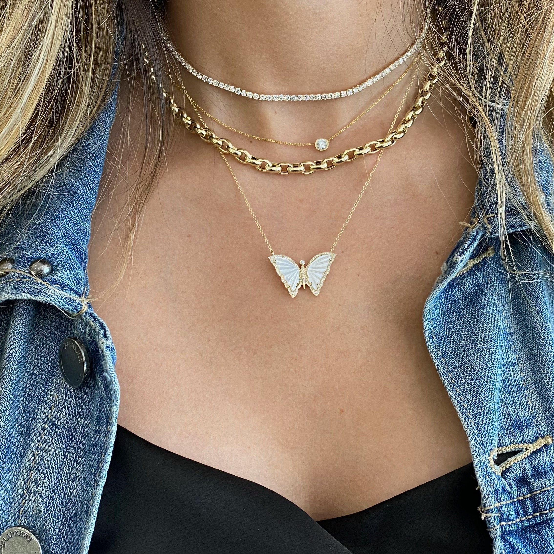 Cute Rose Gold Doublue Butterfly Pendant Animal Necklace, Fashion Necklaces
