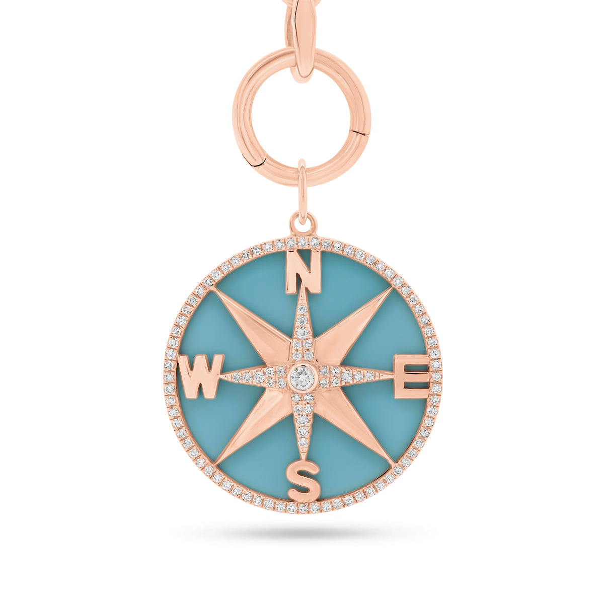 Diamond & Enamel Compass Pendant - 14K rose gold weighing 3.40 grams  - 101 round diamonds weighing 0.32 carats
