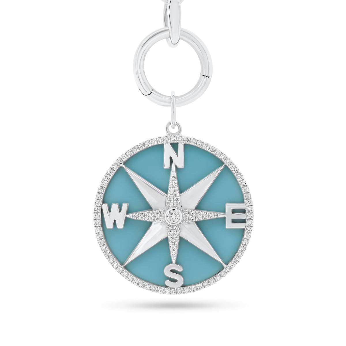Diamond & Enamel Compass Pendant - 14K white gold weighing 3.40 grams  - 101 round diamonds weighing 0.32 carats