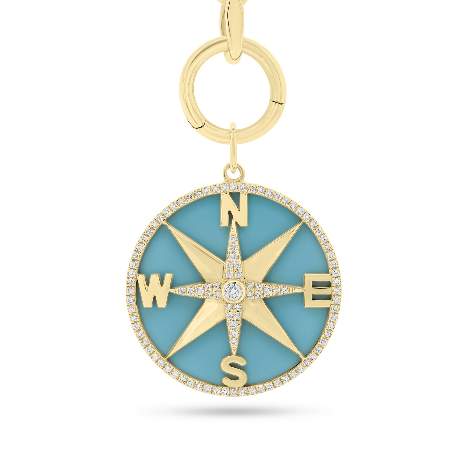 Diamond & Enamel Compass Pendant - 14K yellow gold weighing 3.40 grams  - 101 round diamonds weighing 0.32 carats