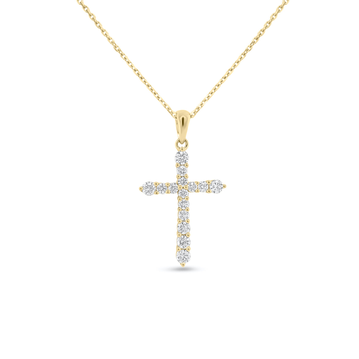 Diamond Classic Cross Pendant  - 14K gold weighing 2.57 grams  - 15 round diamonds totaling 0.45 carats