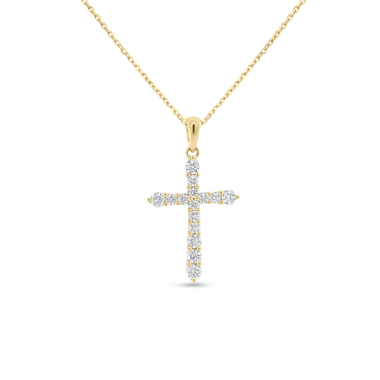 Diamond Classic Cross Pendant  - 14K gold weighing 2.57 grams  - 15 round diamonds totaling 0.45 carats