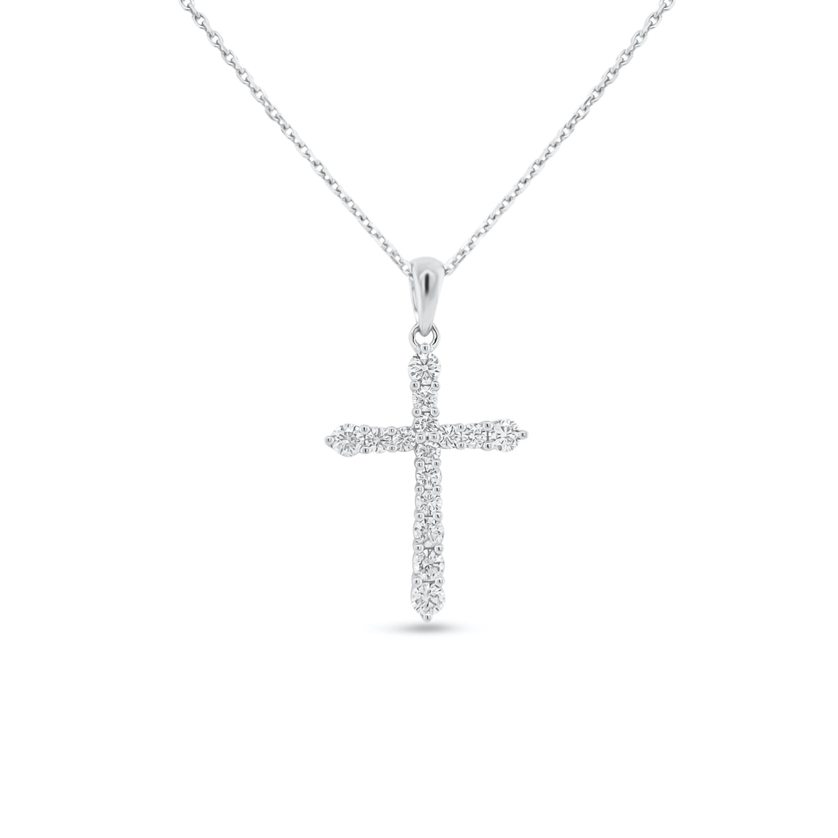 Diamond Classic Cross Pendant  - 14K gold weighing 2.57 grams  - 15 round diamonds totaling 0.45 carats