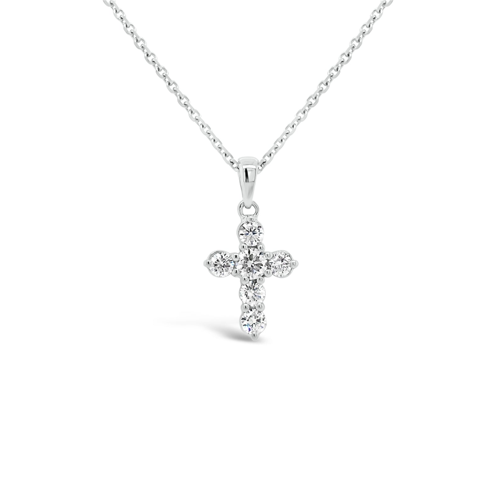 Diamond 6-Stone Cross Pendant Necklace  18K totaling .69 GR  6 rounds diamonds .31 ct