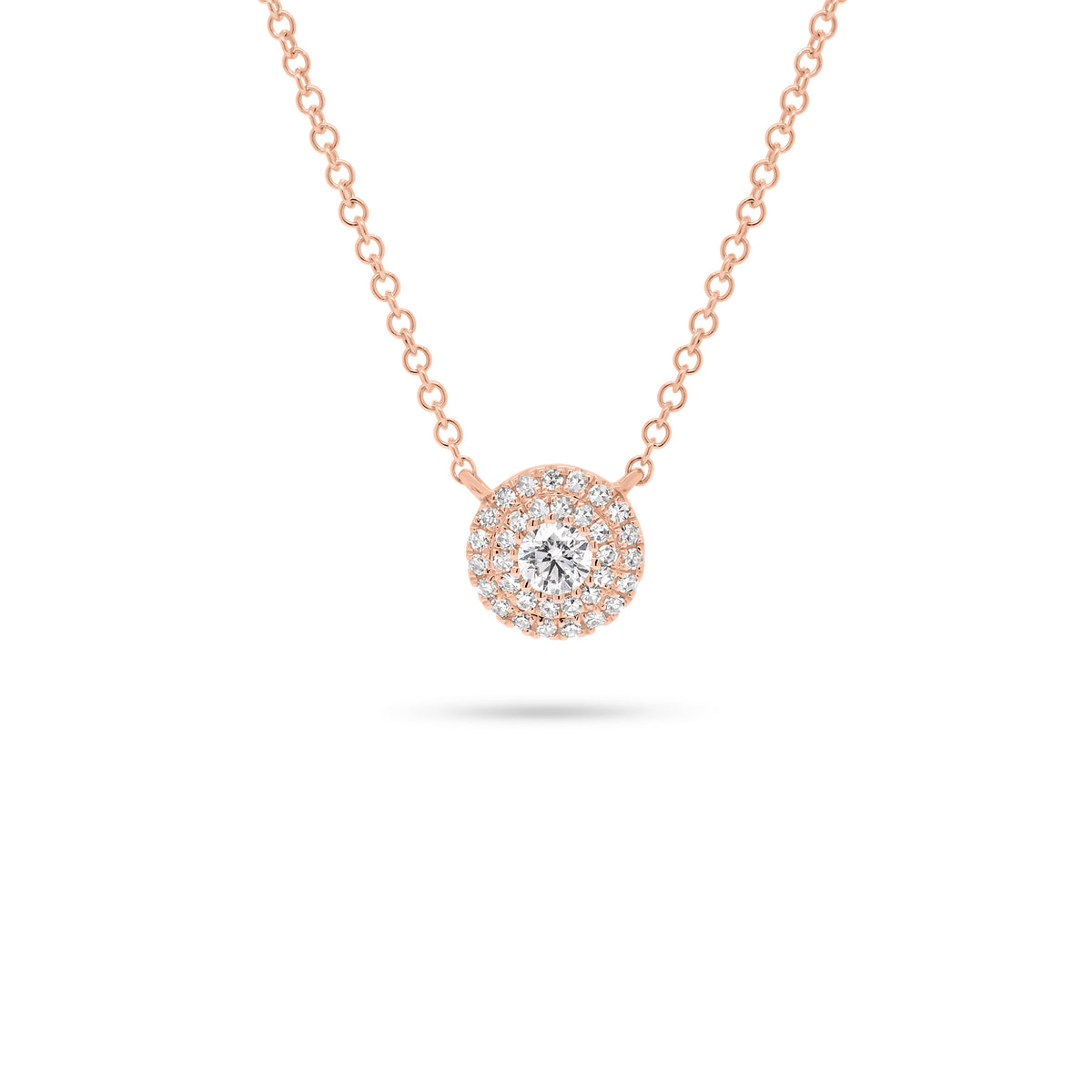 Diamond Double Halo Necklace  - 14K gold  - diamonds totaling 0.19 carats