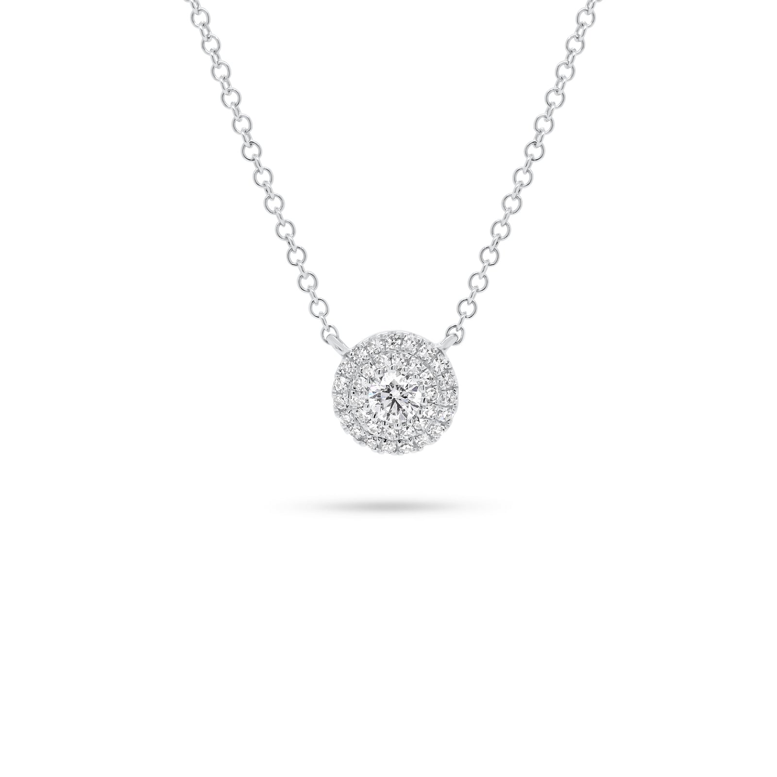 Diamond Double Halo Necklace  - 14K gold  - diamonds totaling 0.19 carats