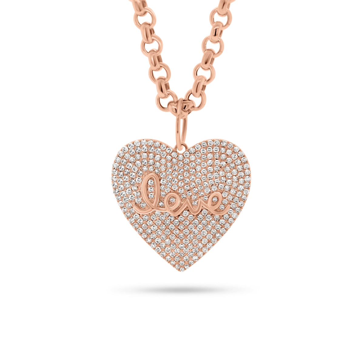 Diamond Love Heart Pendant - 14K rose gold weighing 2.92 grams - 279 round diamonds totaling 0.83 carats