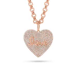 Diamond Love Heart Pendant - 14K rose gold weighing 2.92 grams - 279 round diamonds totaling 0.83 carats