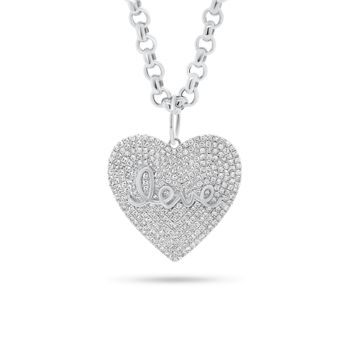 Diamond Love Heart Pendant - 14K white gold weighing 2.92 grams - 279 round diamonds totaling 0.83 carats