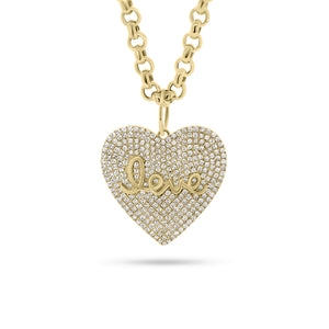 Diamond Love Heart Pendant - 14K yellow gold weighing 2.92 grams - 279 round diamonds totaling 0.83 carats