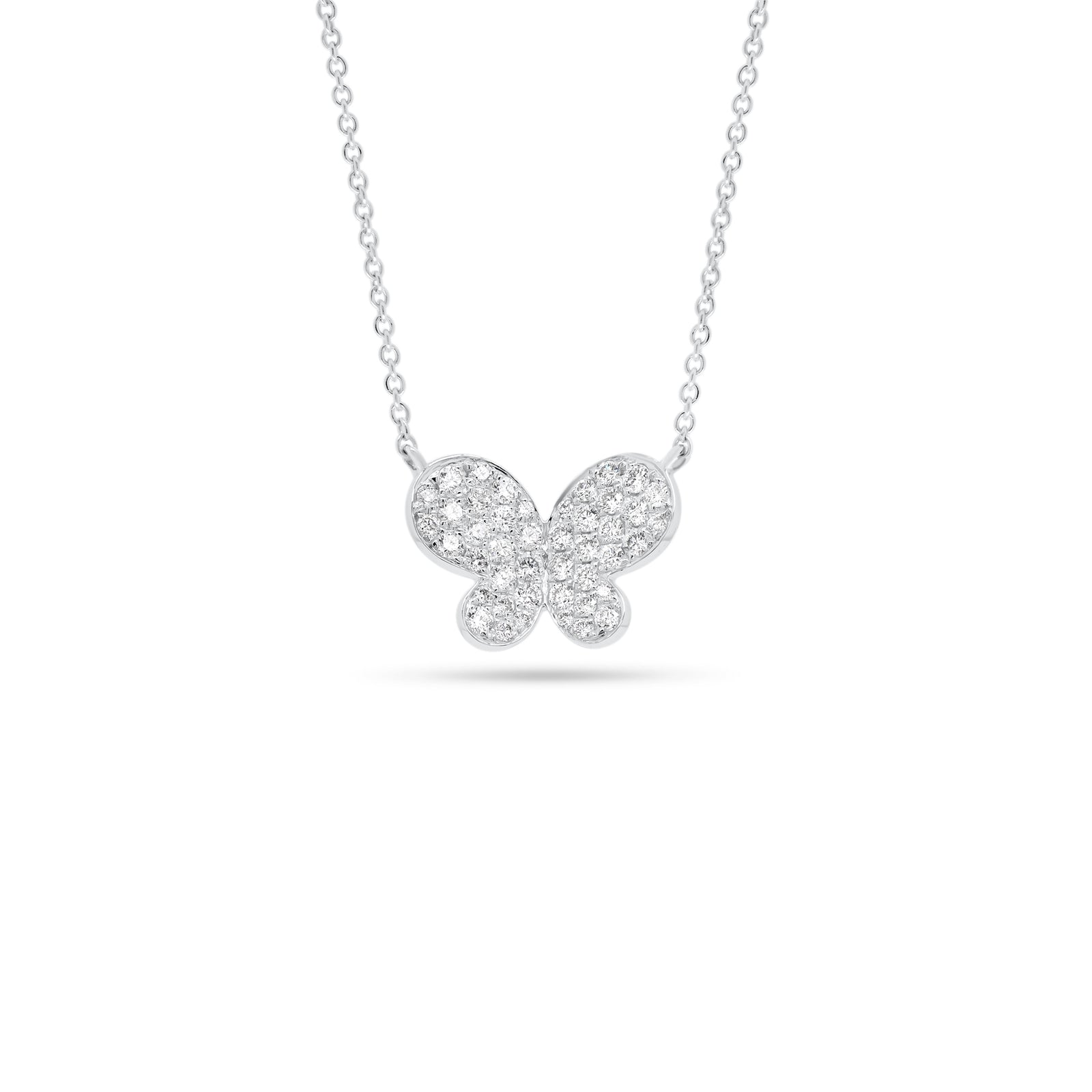 Pave Diamond Butterfly Pendant  - 18K gold weighing 2.16 grams  - 44 round diamonds totaling 0.31 carats