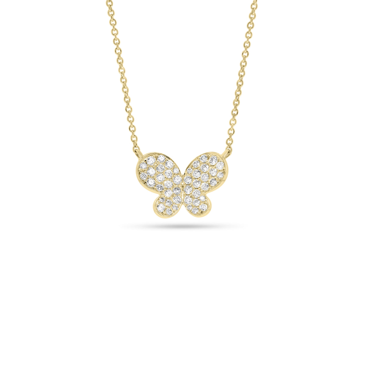 Pave Diamond Butterfly Pendant  - 18K gold weighing 2.16 grams  - 44 round diamonds totaling 0.31 carats