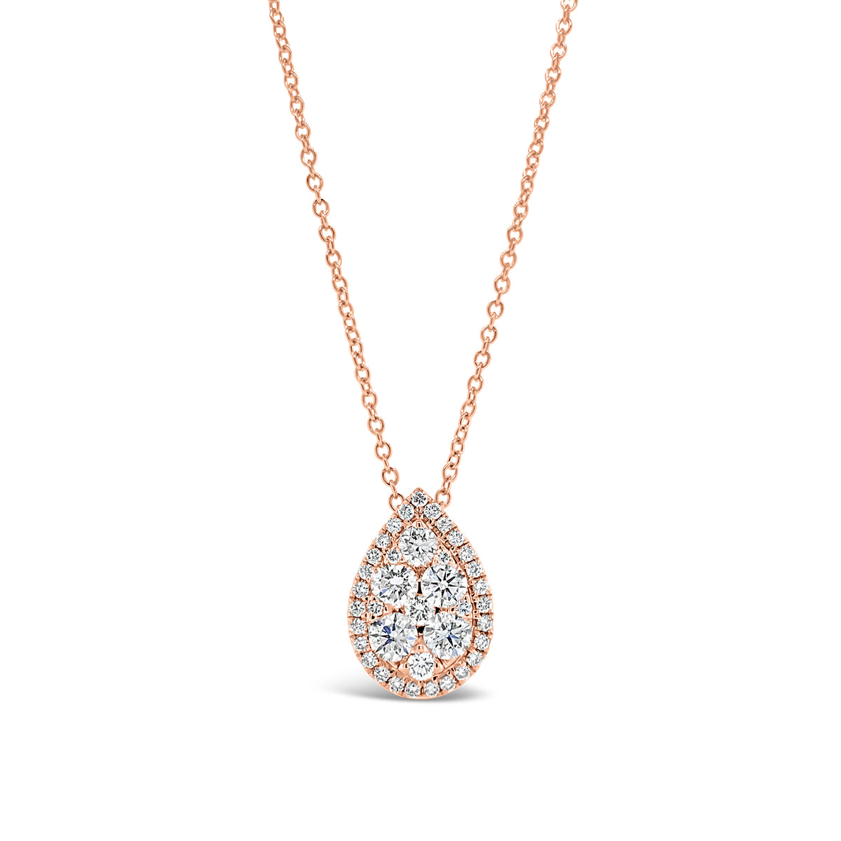 Diamond Teardrop Pendant  - 18K gold weighing 3.71 grams  - 39 round diamonds totaling 0.93 carats