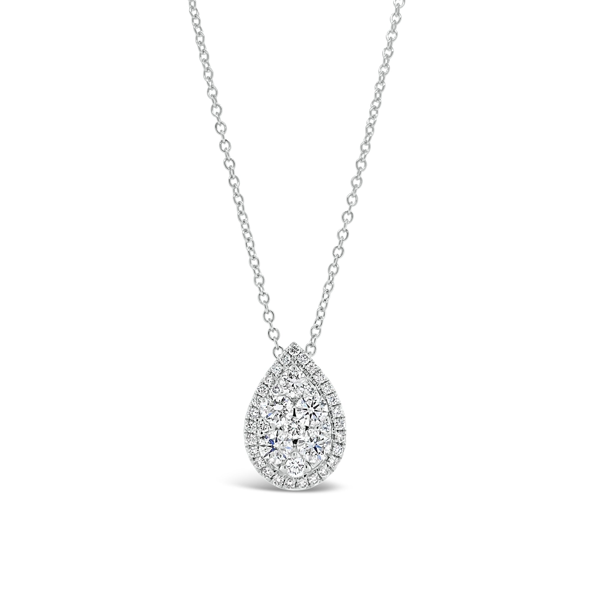 Diamond Teardrop Pendant  - 18K gold weighing 3.71 grams  - 39 round diamonds totaling 0.93 carats