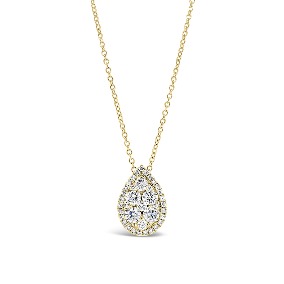 Diamond Teardrop Pendant  - 18K gold weighing 3.71 grams  - 39 round diamonds totaling 0.93 carats