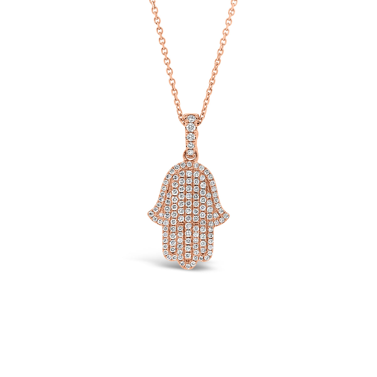 Pave Diamond Hamsa Pendant  - 18K gold weighing 2.26 grams  - 14K gold weighing 2.20 grams  - 121 round diamonds totaling 0.50 carats