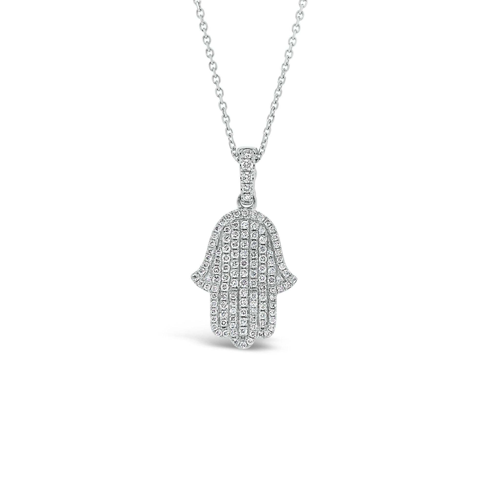 Pave Diamond Hamsa Pendant  - 18K gold weighing 2.26 grams  - 14K gold weighing 2.20 grams  - 121 round diamonds totaling 0.50 carats