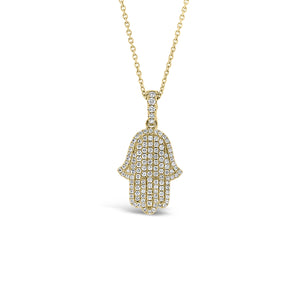 Pave Diamond Hamsa Pendant  - 18K gold weighing 2.26 grams  - 14K gold weighing 2.20 grams  - 121 round diamonds totaling 0.50 carats