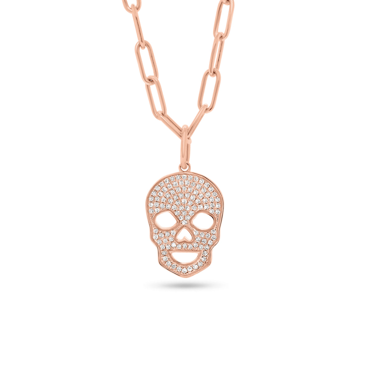 Diamond Skull Pendant - 14K rose gold weighing 2.63 grams - 103 round diamonds totaling 0.28 carats
