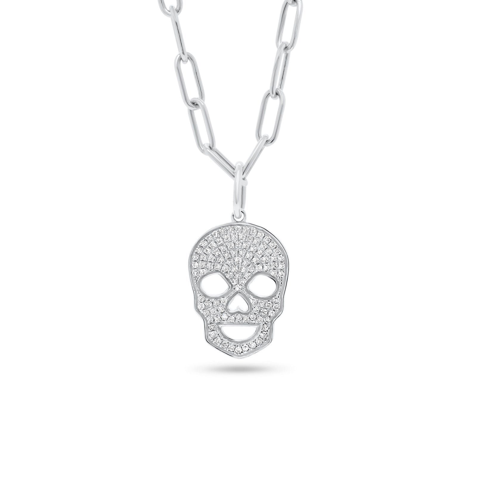 Diamond Skull Pendant - 14K white gold weighing 2.63 grams - 103 round diamonds totaling 0.28 carats