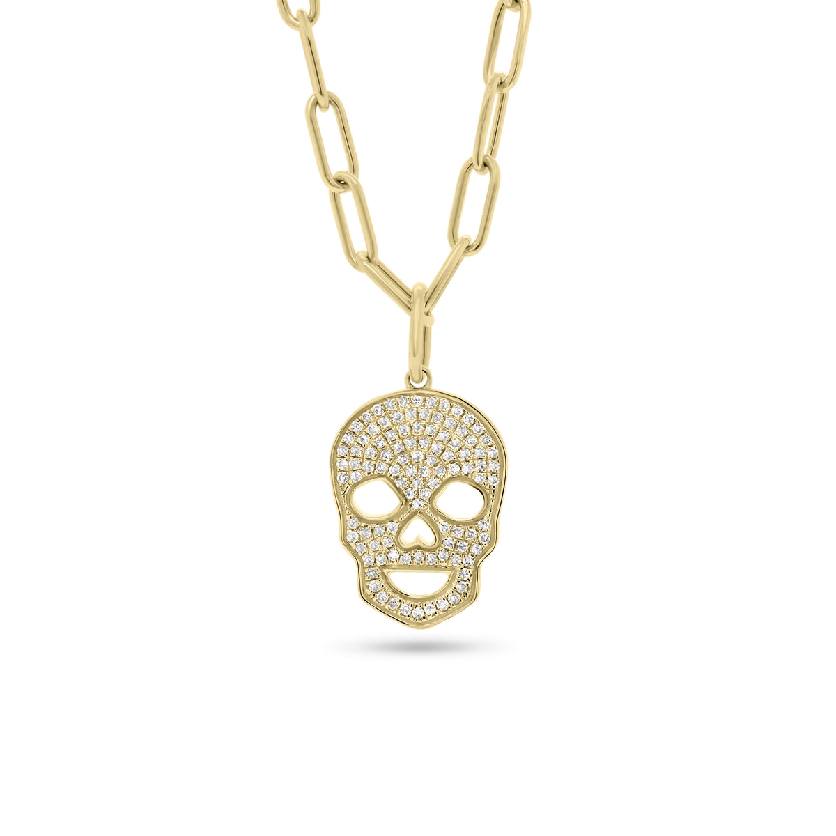 Diamond Skull Pendant - 14K yellow gold weighing 2.63 grams - 103 round diamonds totaling 0.28 carats
