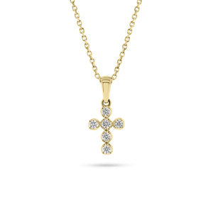 Diamond Rounded Cross Pendant  - 14K gold weighing 2.22 grams  - 6 round diamonds totaling 0.15 carats