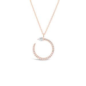 Diamond Open Circle Pendant Necklace with Pear-Shaped Diamond  -14K gold weighing 3.20 grams  - 29 round diamonds totaling 0.33  - 1 Pear diamond totaling 0.22