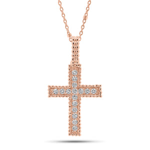 Diamond and Beaded Gold Cross Pendant - - 14K gold weighing 3.5 grams - 16 round diamonds weighing 0.24 carats