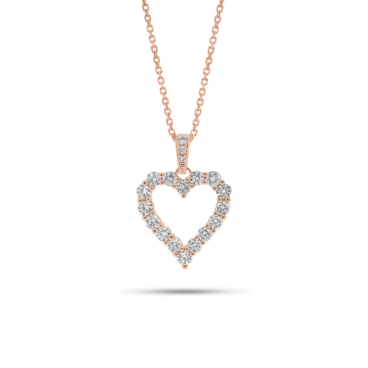 Diamond Open Heart Necklace - 18K gold weighing 2.07 grams - 14K gold weighing 1.60 grams - 19 round diamonds weighing 1.00 carats