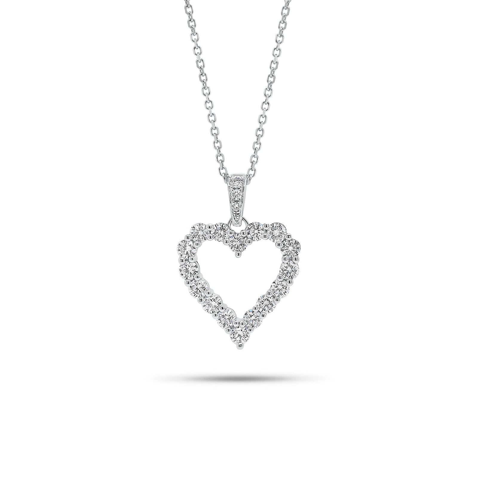 Diamond Open Heart Necklace - 18K gold weighing 2.07 grams  - 14K gold weighing 1.60 grams  - 19 round diamonds weighing 1.00 carats