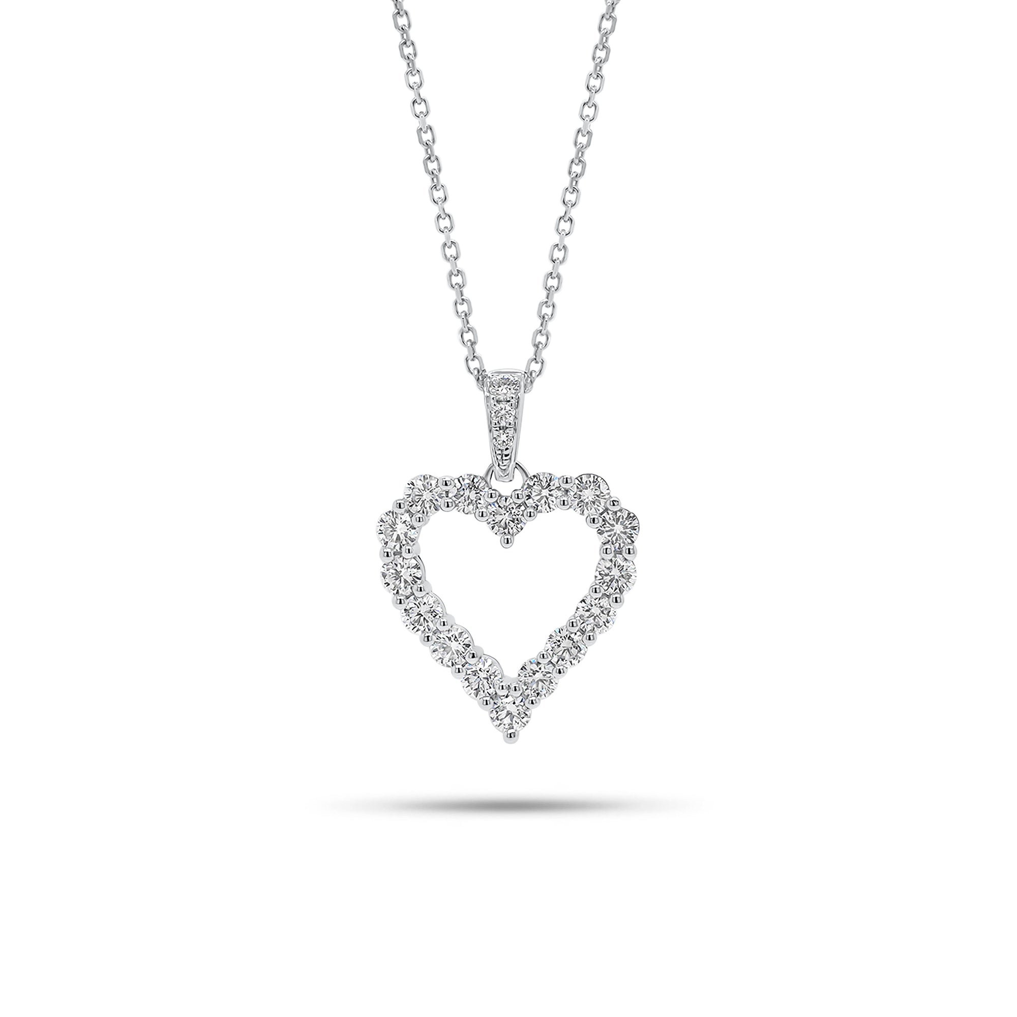 Diamond Open Heart Necklace - 18K gold weighing 2.07 grams  - 14K gold weighing 1.60 grams  - 19 round diamonds weighing 1.00 carats