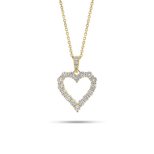 Diamond Open Heart Necklace - 18K gold weighing 2.07 grams - 14K gold weighing 1.60 grams - 19 round diamonds weighing 1.00 carats