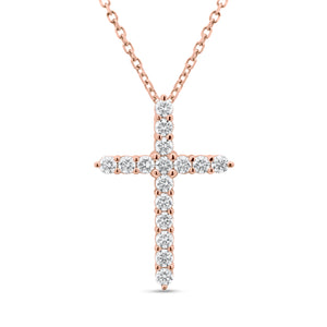 Diamond Large Classic Pointed Cross Pendant  - 14K gold weighing 7.50 grams  - 16 round diamonds totaling 1.88 carats
