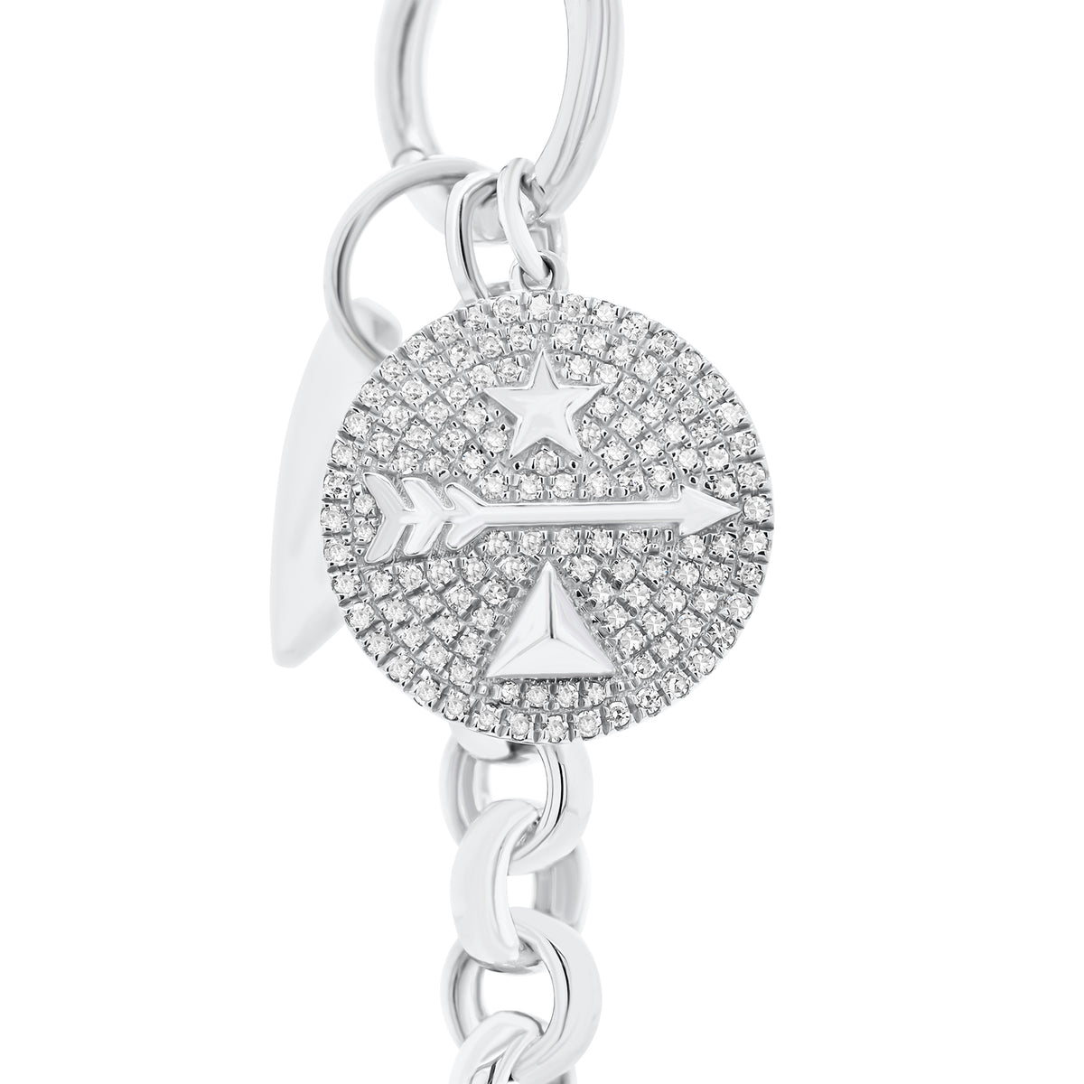 Pave Diamond Arrow, Star & Pyramid Disc Pendant - 14K white gold weighing 2.09 grams  - 128 round diamonds weighing 0.36 carats