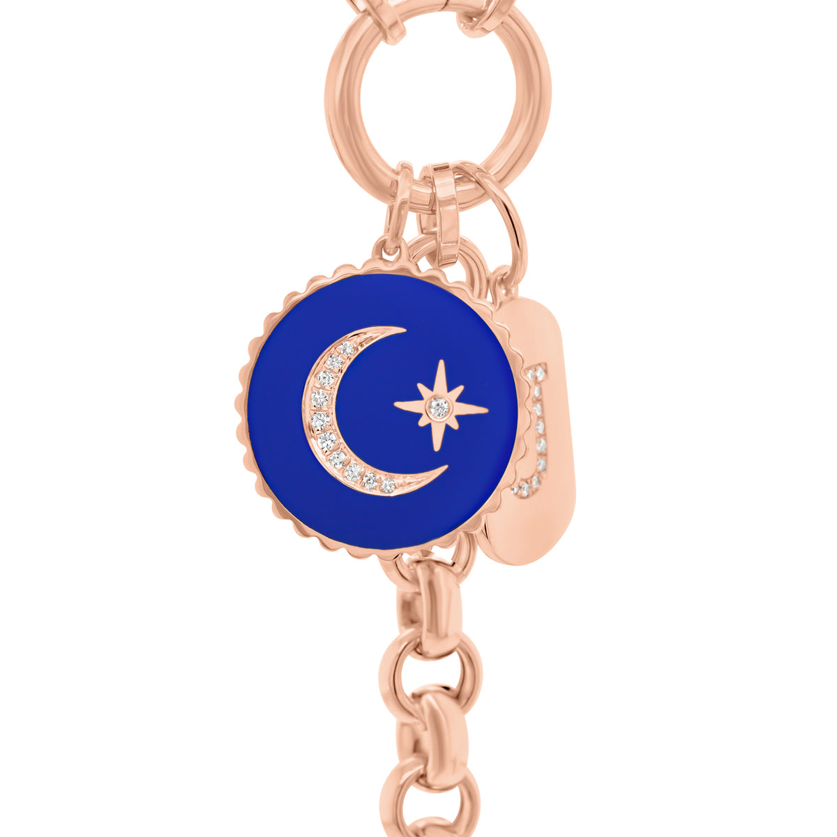 Diamond Star & Moon Pendant - 14K rose gold weighing 1.88 grams - 11 round diamonds totaling 0.04 carats