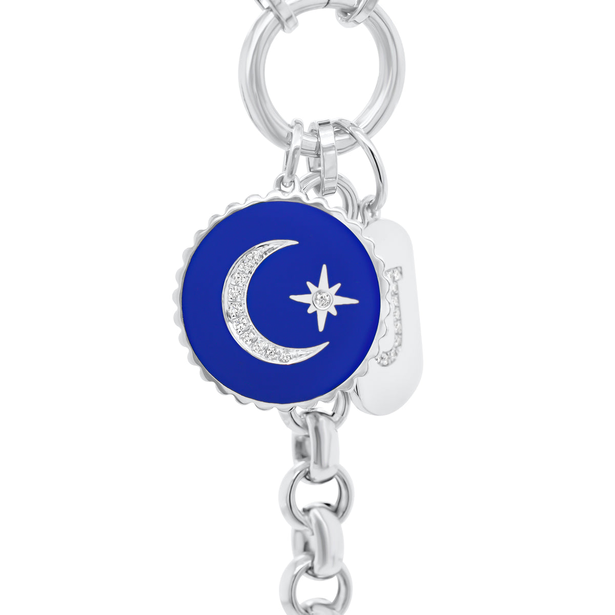 Diamond Star & Moon Pendant - 14K white gold weighing 1.88 grams - 11 round diamonds totaling 0.04 carats