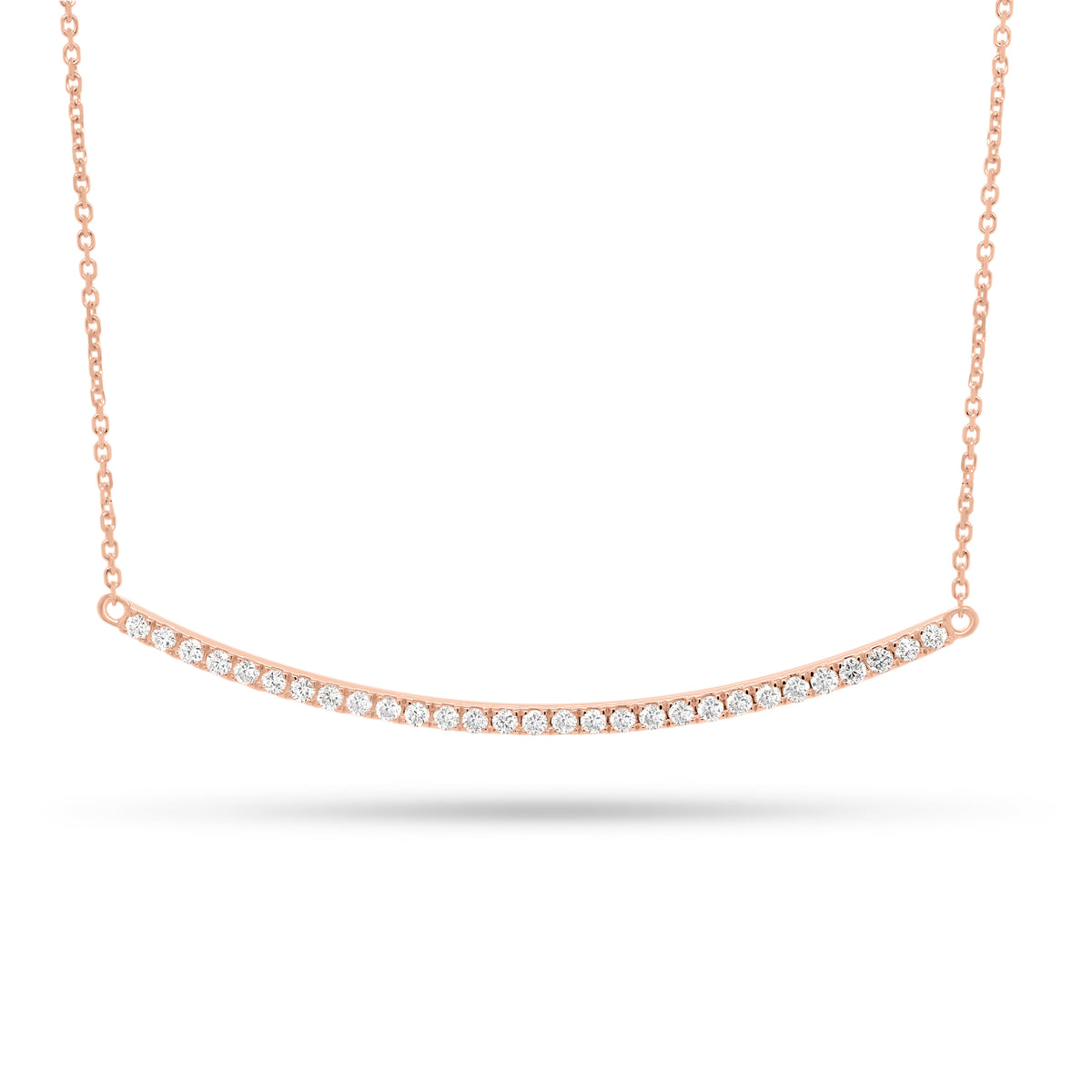 Diamond Curved Bar Necklace - 14K rose gold weighing 3.20 grams - 29 round diamonds totaling 0.43 carats