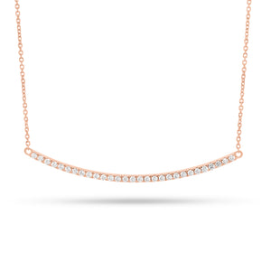 Diamond Curved Bar Necklace - 14K rose gold weighing 3.20 grams - 29 round diamonds totaling 0.43 carats