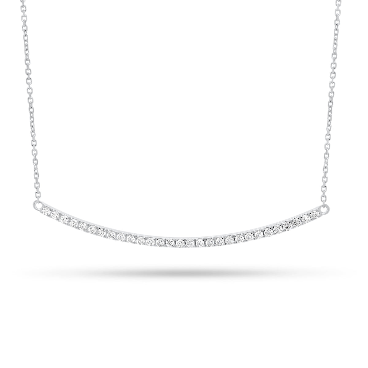 Diamond Curved Bar Necklace - 14K white gold weighing 3.20 grams - 29 round diamonds totaling 0.43 carats